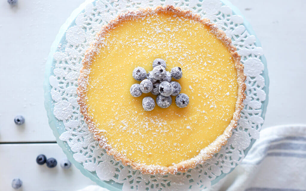 French Lemon Tart with Sugared Blueberries