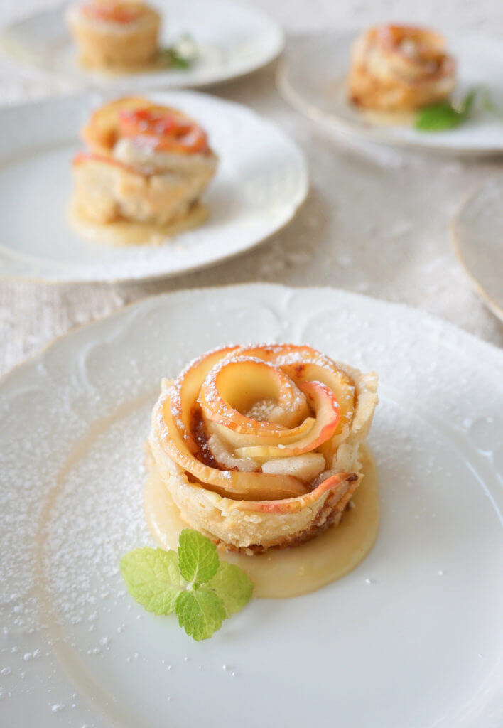 Apple Roses drenched in Rum Caramel Sauce