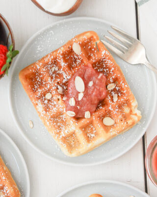 Oat Waffles with Rhubarb Ginger Compote