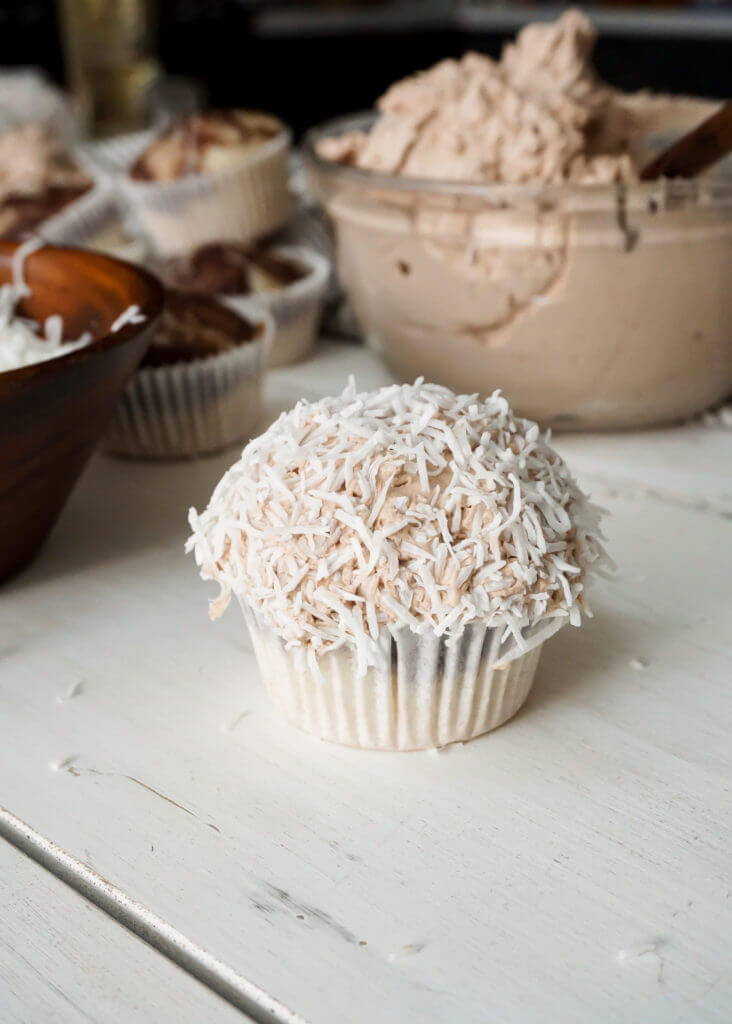 Marble Cupcakes with Chocolate Icing and Coconut