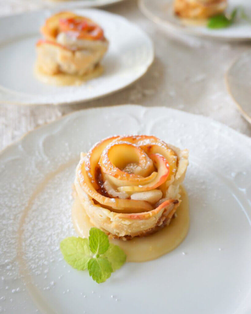 Apple Roses Drenched in Rum Caramel Sauce 