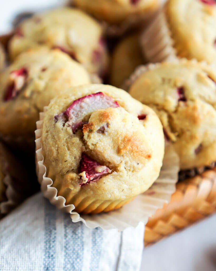 Strawberry Rhubarb Corn Muffins with Brown Butter